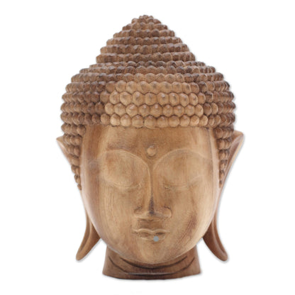 Buddha Nature Hand-Carved Suar Wood Buddha Head Sculpture from Bali