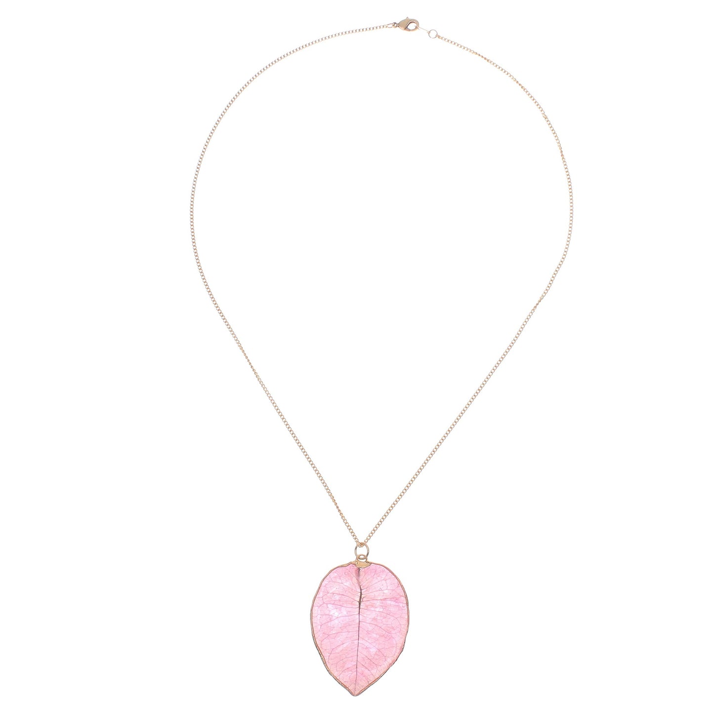 Bougainvillea Love in Pink Gold Accented Natural Flower Pendant Necklace in Pink