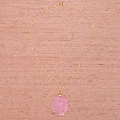 Bougainvillea Love in Pink Gold Accented Natural Flower Pendant Necklace in Pink