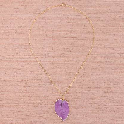 Bougainvillea Love in Purple Gold Accented Natural Flower Pendant Necklace in Purple