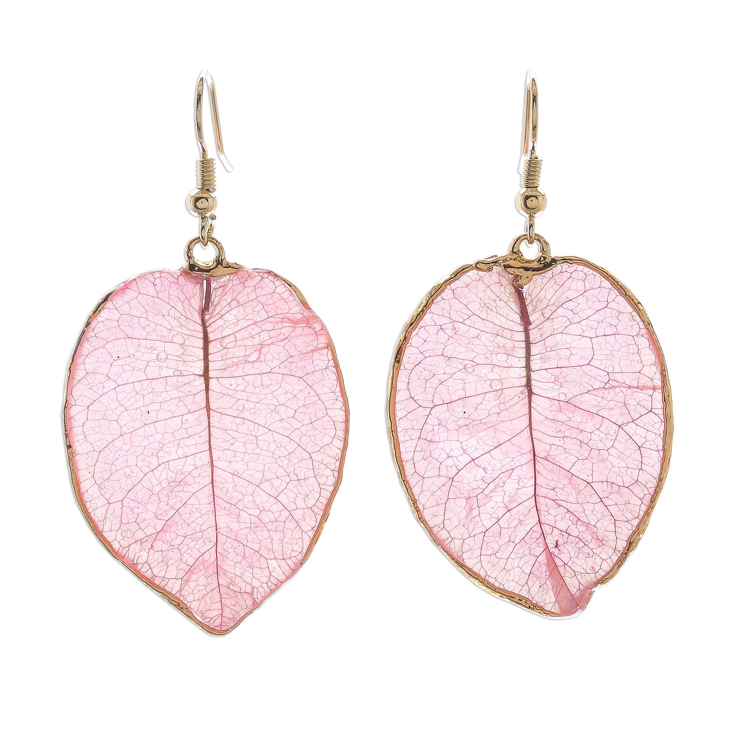 Bougainvillea Love in Pink Gold Accented Natural Flower Dangle Earrings in Pink