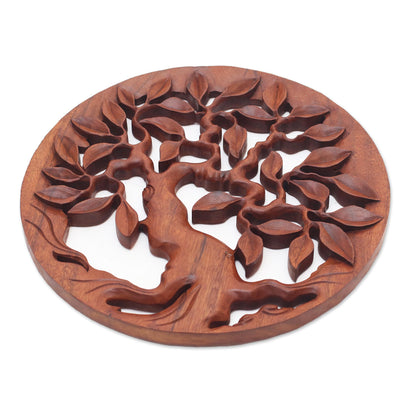 Venerable Tree Hand Carved Balinese Relief Panel of the Tree of Life