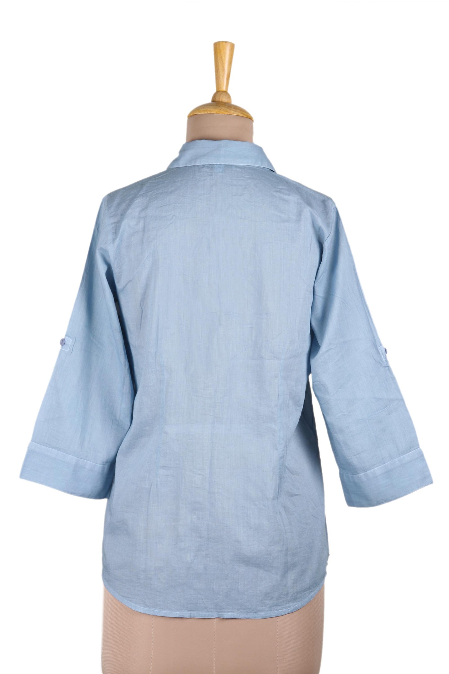 Elegant in Sky Blue Artisan Designed Sky Blue Embroidered Cotton Blouse