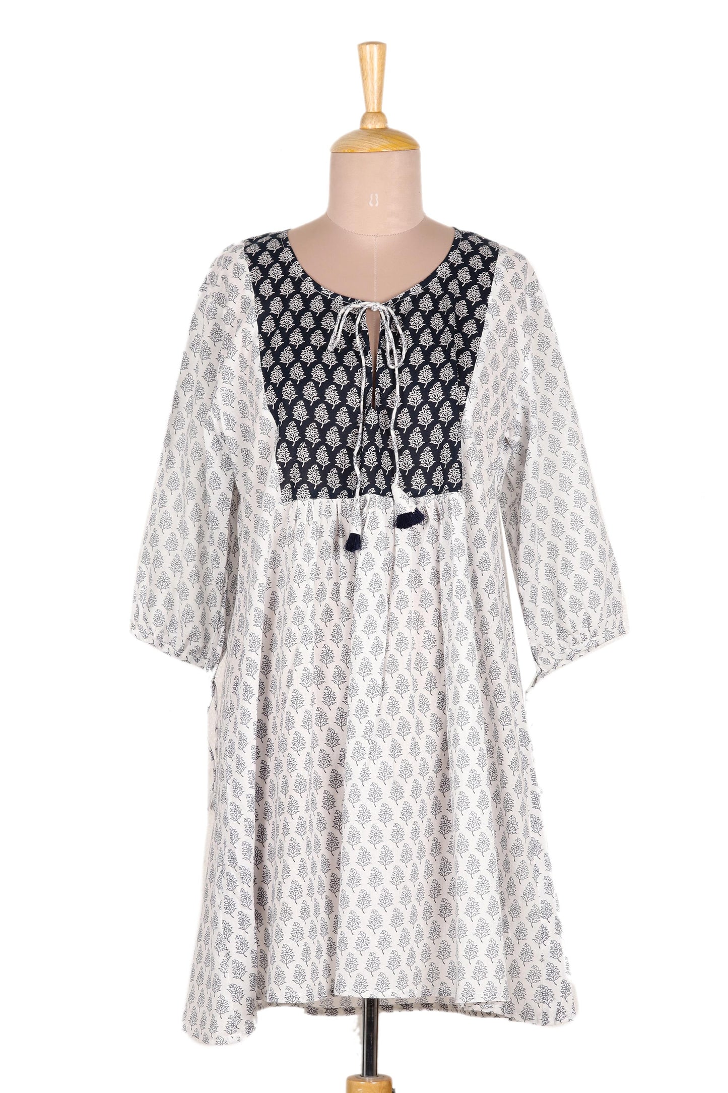 Warm Days Screen Printed Floral Cotton Drawstring Dress from India