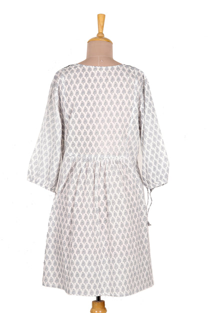 Warm Days Screen Printed Floral Cotton Drawstring Dress from India