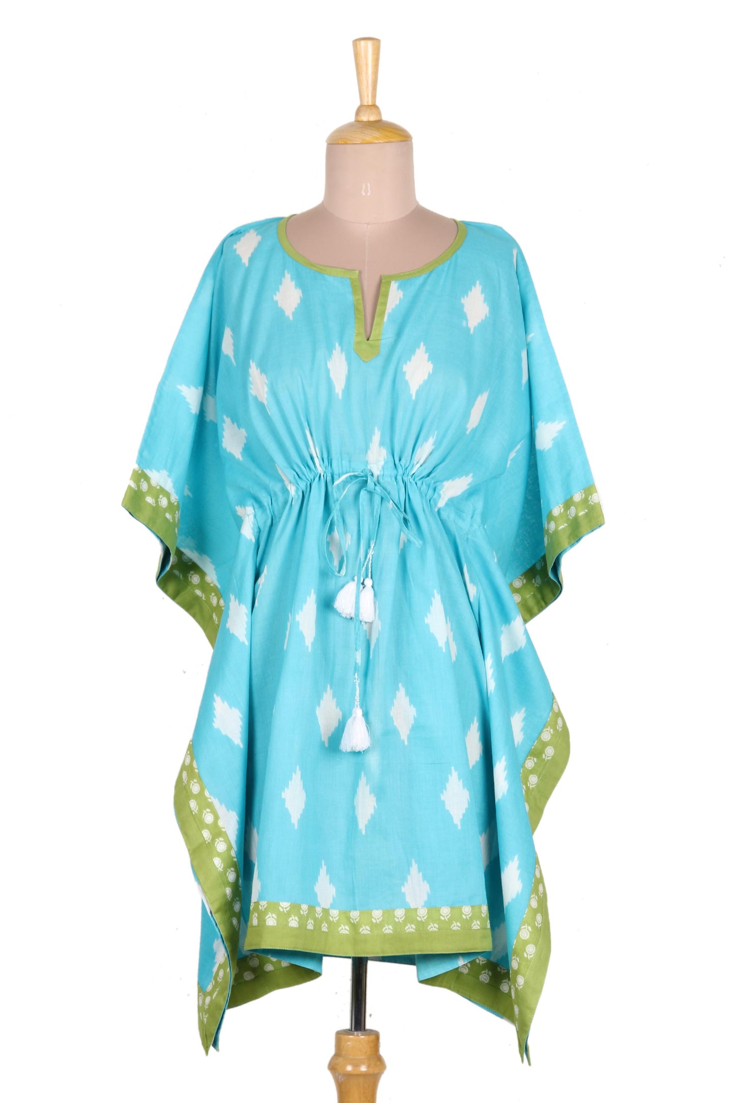 Diamonds Are Forever Screen Printed Turquoise Cotton Caftan from India