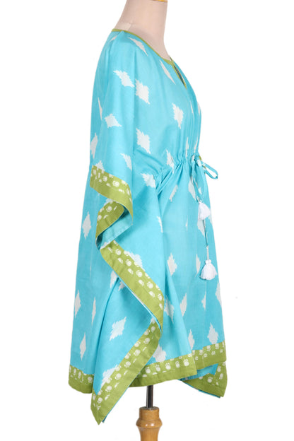 Diamonds Are Forever Screen Printed Turquoise Cotton Caftan from India