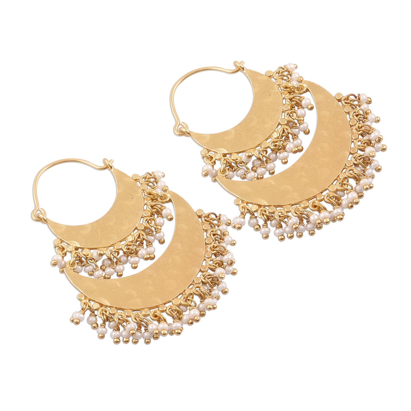 Magnificent Crescents 22K Gold Plated Crescents Hoop Earrings with Cultured Pearls