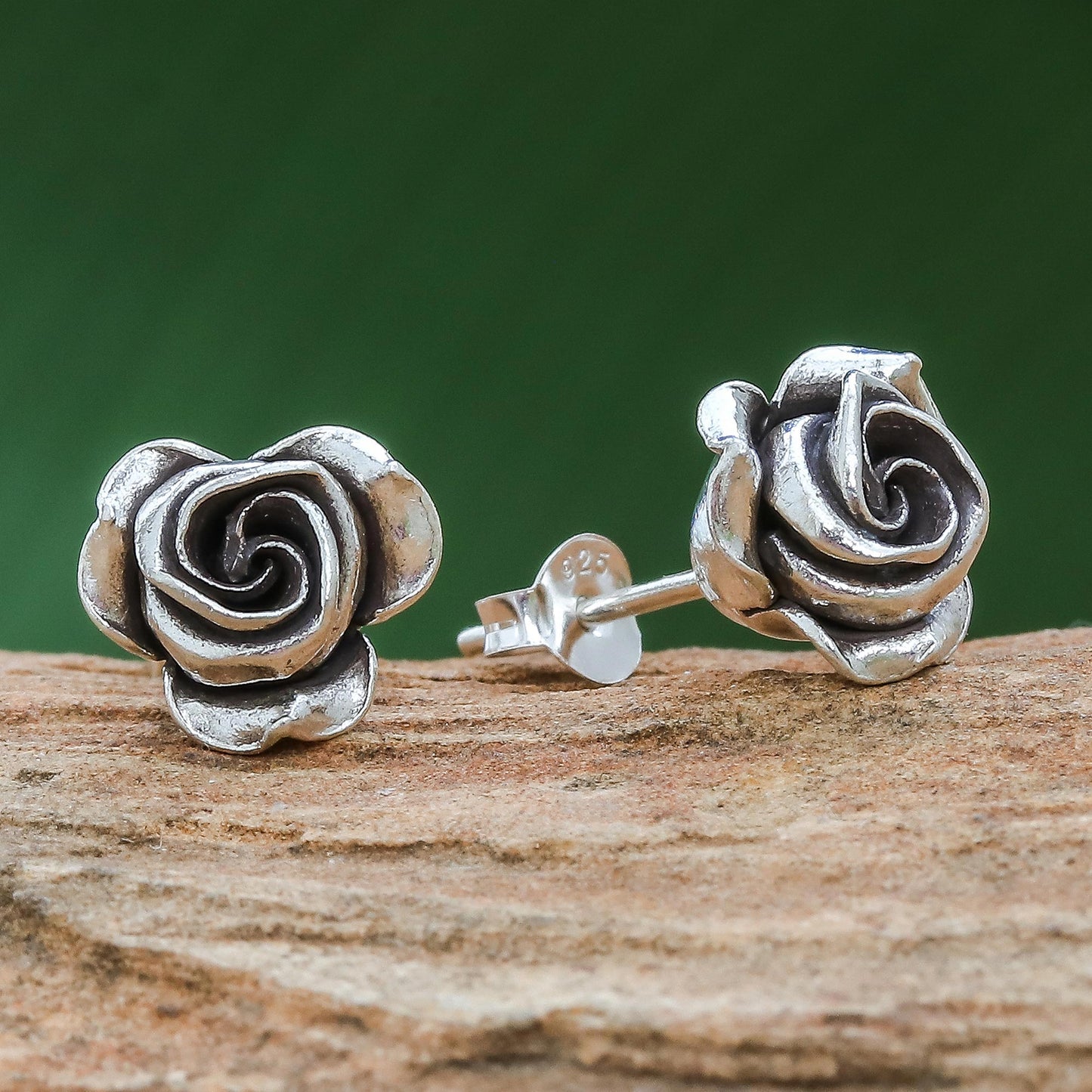 First Rose Thai Karen Hill Tribe Silver Flower Stud Earrings