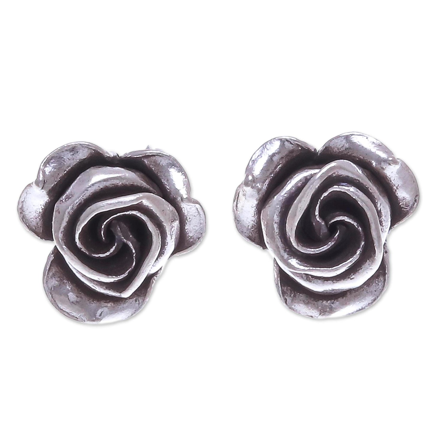 First Rose Thai Karen Hill Tribe Silver Flower Stud Earrings