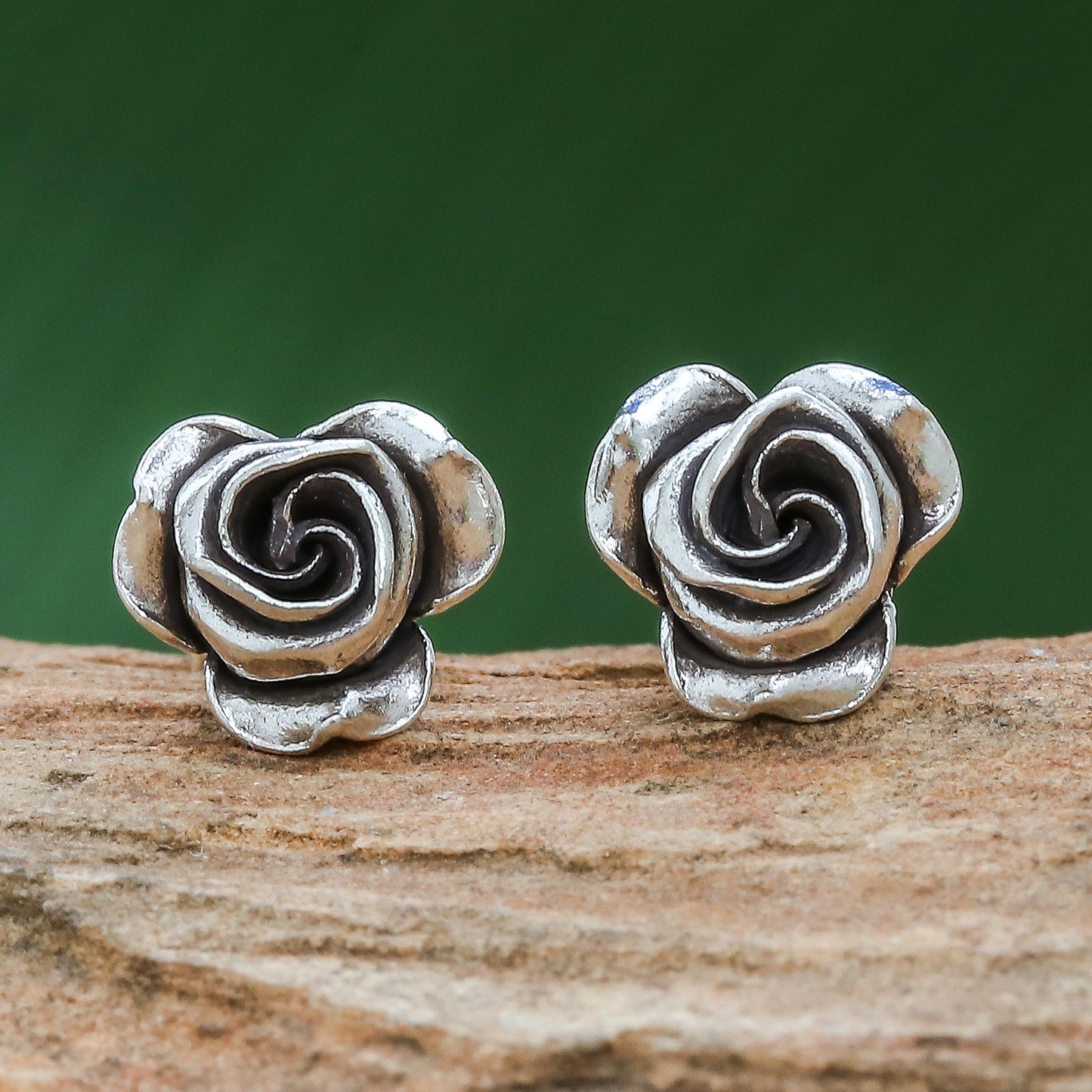 First Rose Thai Karen Hill Tribe Silver Flower Stud Earrings