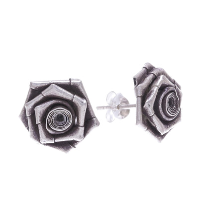 Origami Rose Thai Karen Hill Tribe Silver Flower Earrings