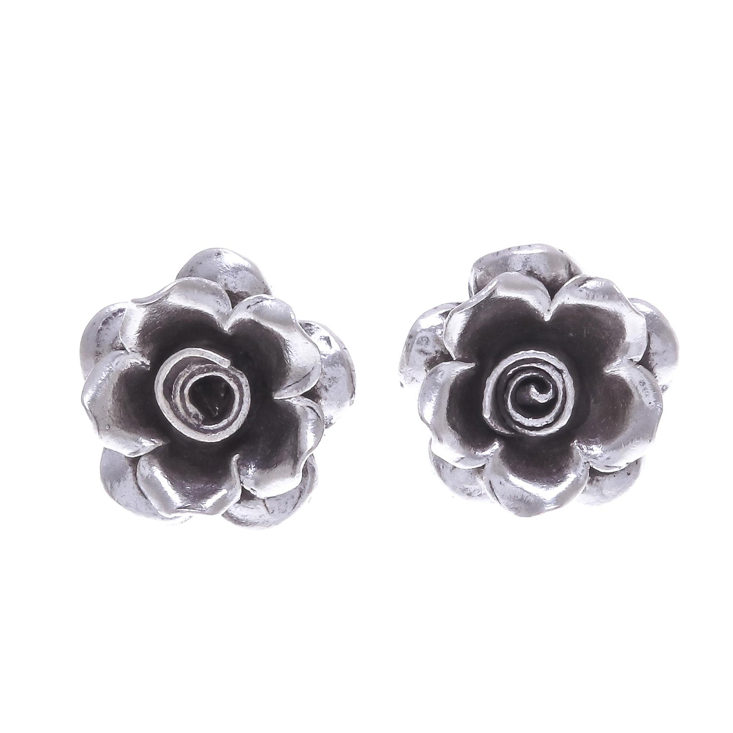 Hill Tribe Roses Thai Karen Hill Tribe Silver Flower Theme Button Earrings