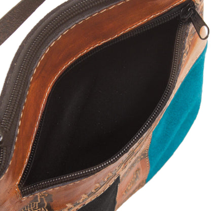 The Llama Way Brown and Teal Llama Pattern Leather Accented Suede Sling