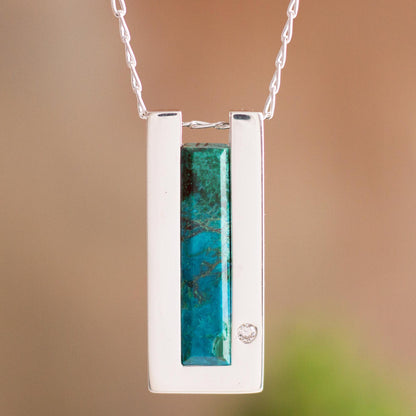 Contemporary Minimalist Modern Chrysocolla Pendant Necklace Crafted in Peru