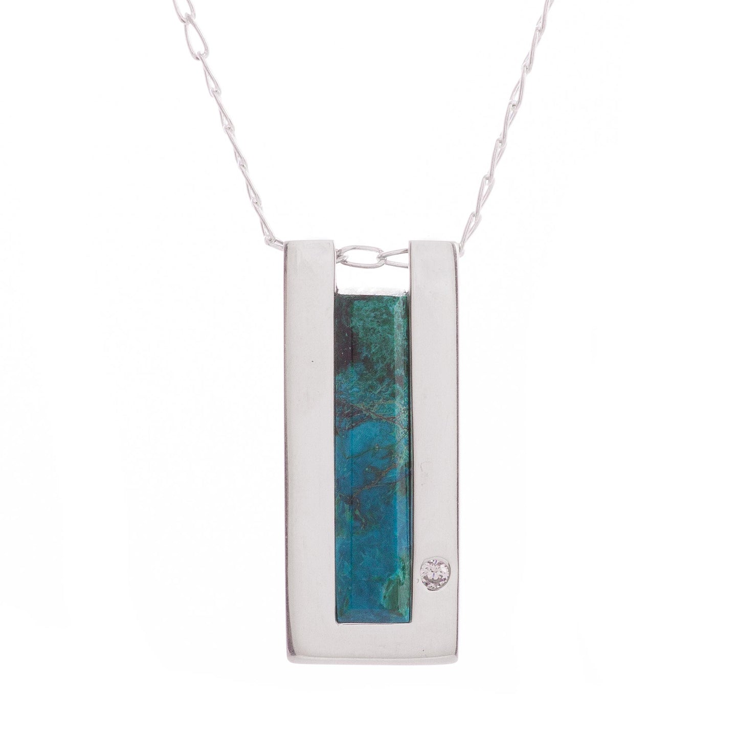 Contemporary Minimalist Modern Chrysocolla Pendant Necklace Crafted in Peru