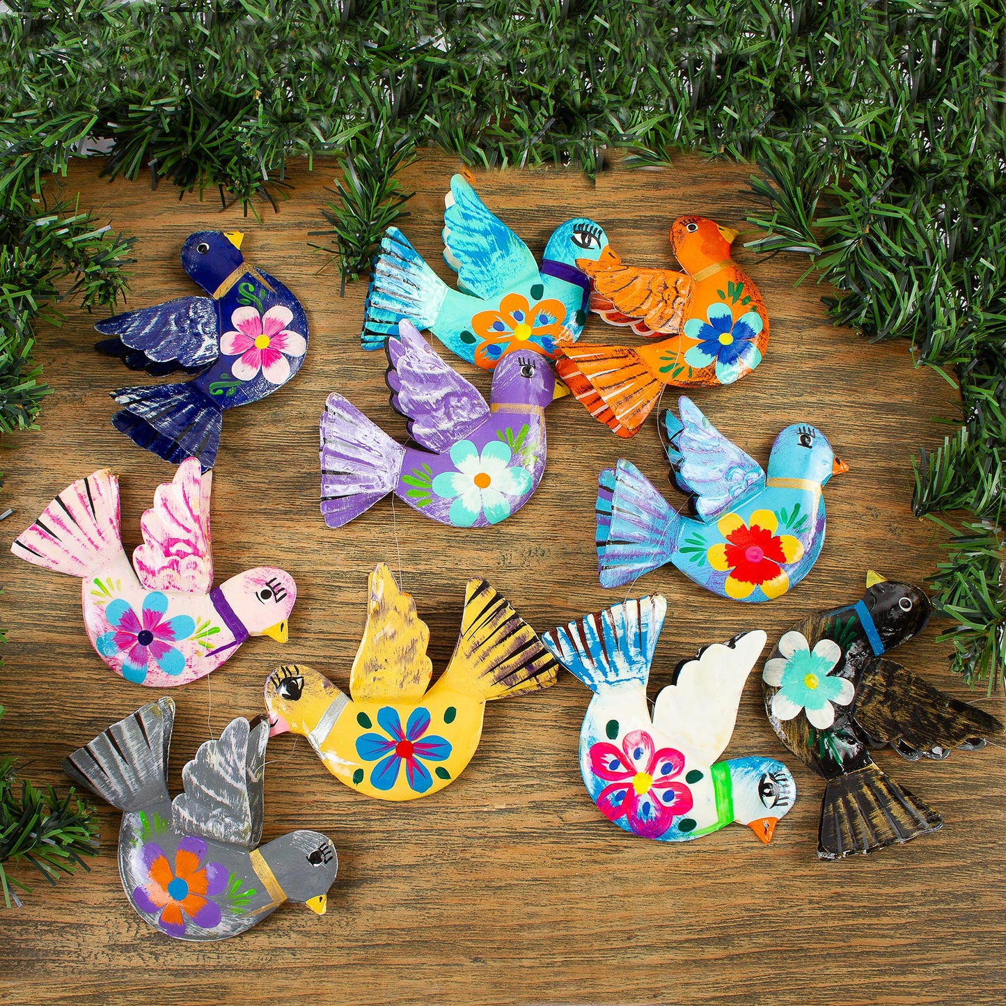 Festive Doves Handcrafted Hand Painted Garland of Floral Mexican Birds