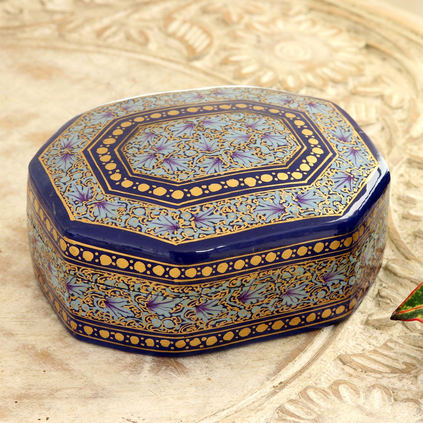 Kashmir Royal Elegant Hand Painted Blue and Gold Papier Mache Box