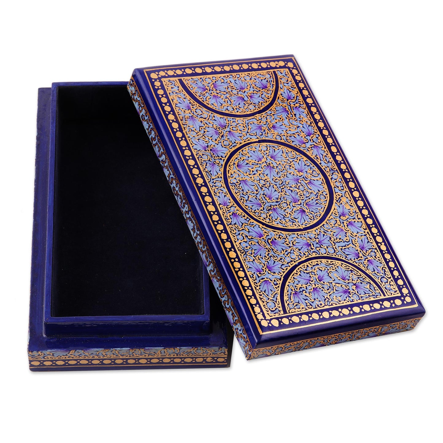 Kashmir Dynasty Artisan Crafted Blue and Gold Papier Mache Box