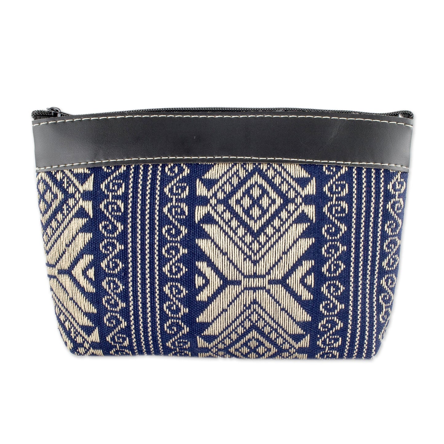 Sweet Journey in Navy Navy and Beige Hand Crafted Cotton Cosmetic Bag