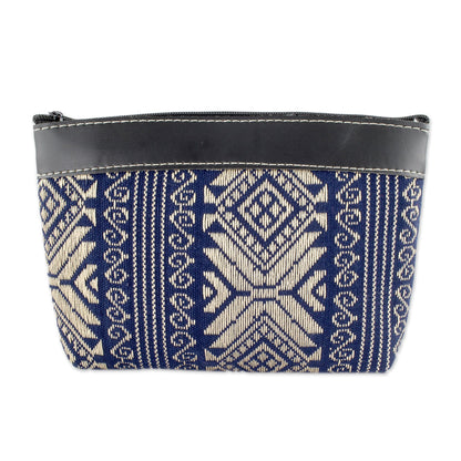 Sweet Journey in Navy Navy and Beige Hand Crafted Cotton Cosmetic Bag