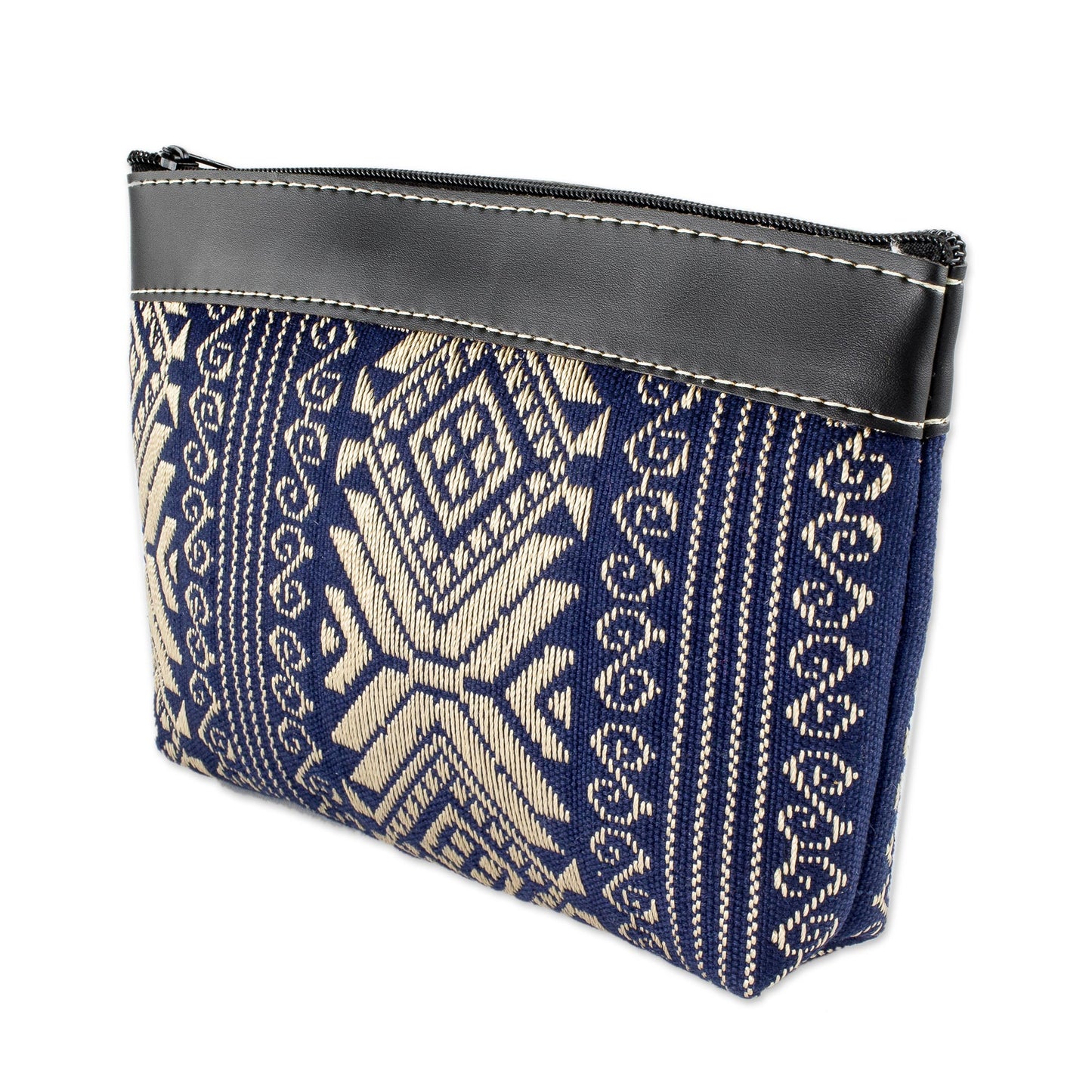 Sweet Journey in Navy Navy and Beige Hand Crafted Cotton Cosmetic Bag