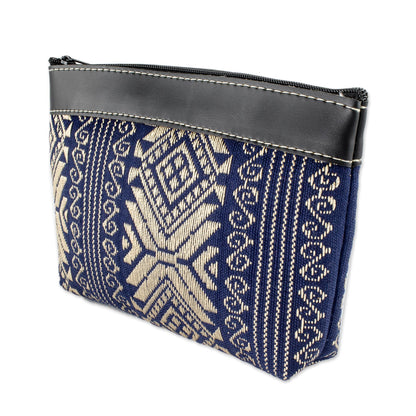 Sweet Journey in Navy Navy and Beige Hand Crafted Cotton Cosmetic Bag