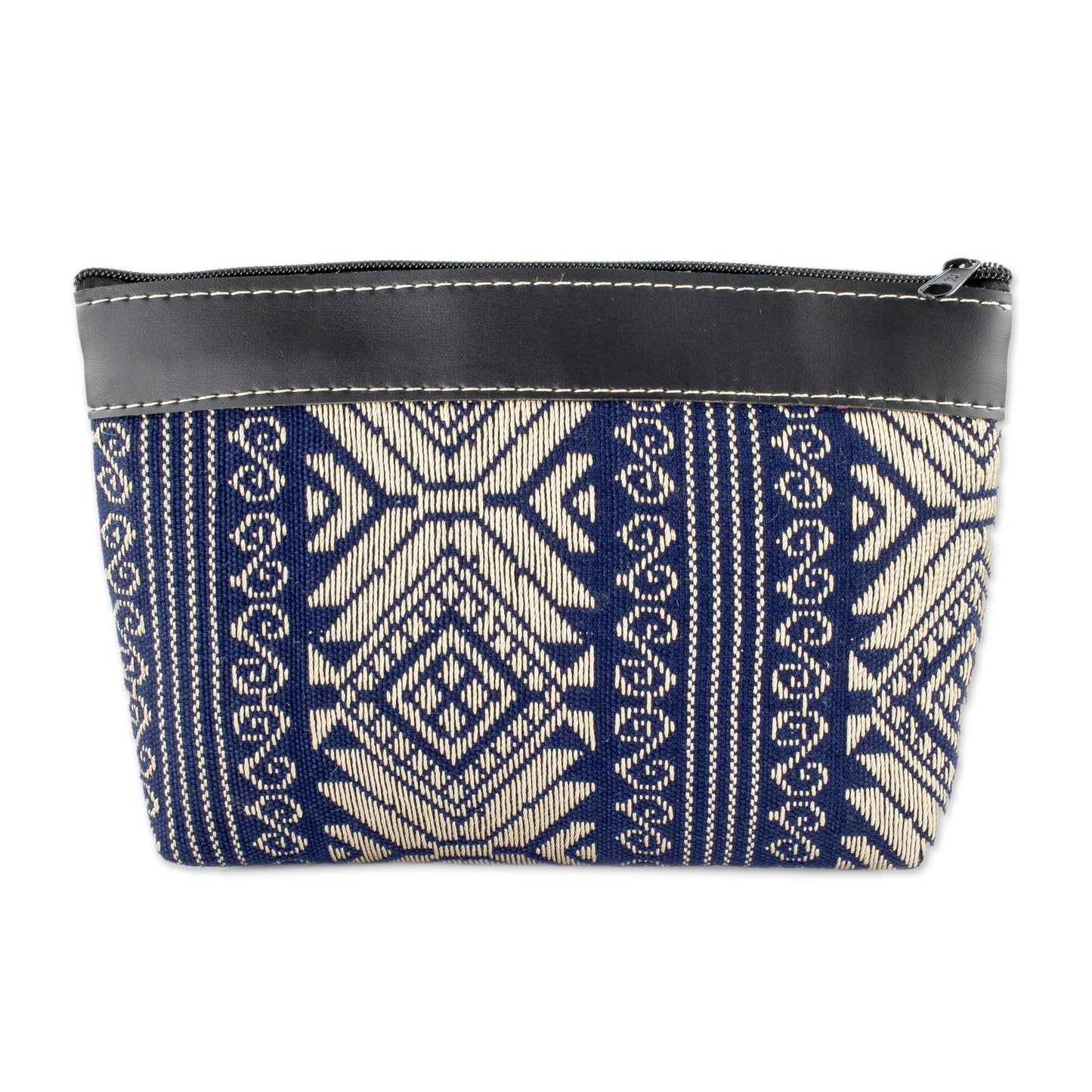 Sweet Journey in Navy Navy and Beige Hand Crafted Cotton Cosmetic Bag