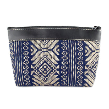 Sweet Journey in Navy Navy and Beige Hand Crafted Cotton Cosmetic Bag