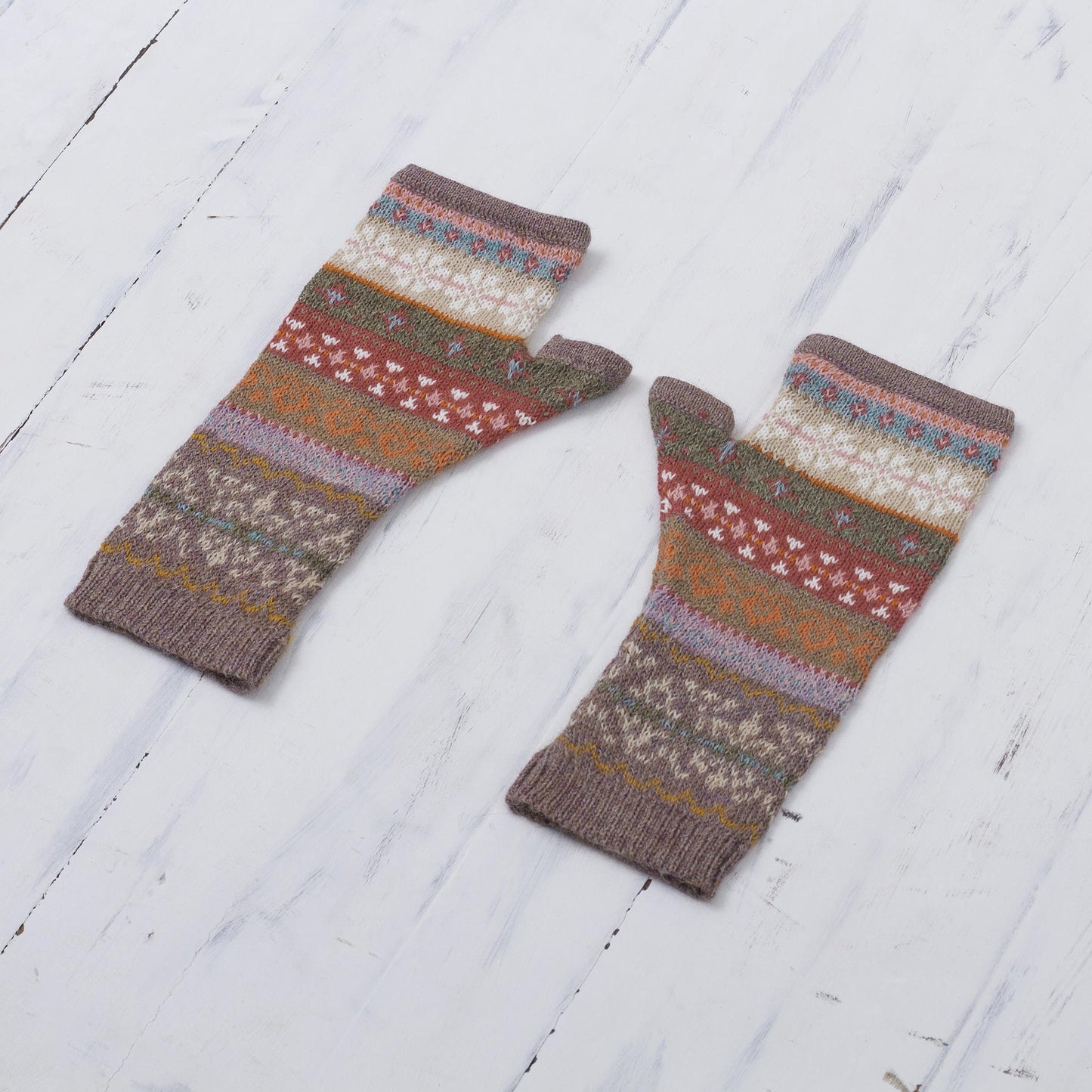 Inca Earth Earth-Tone 100% Alpaca Fingerless Mitts from Peru