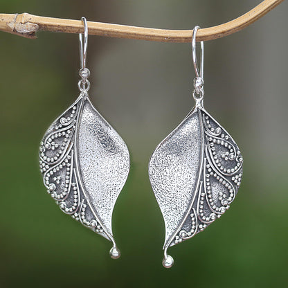 Complex Nature Sterling Silver Stylized Leaf Dangle Earrings