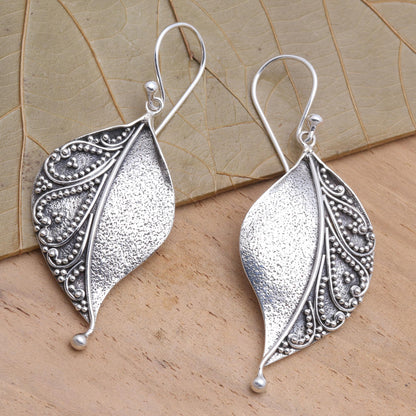 Complex Nature Sterling Silver Stylized Leaf Dangle Earrings