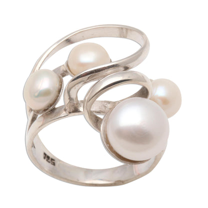 Wave Crest Creamy White Cultured Pearl Cocktail Ring