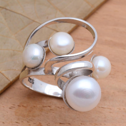 Wave Crest Creamy White Cultured Pearl Cocktail Ring