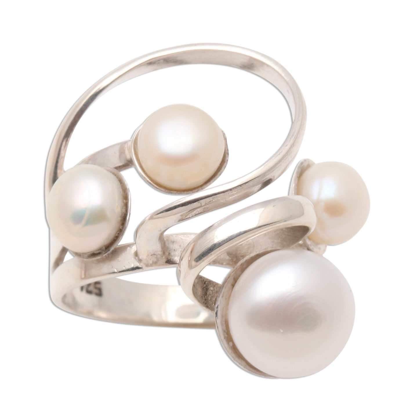 Wave Crest Creamy White Cultured Pearl Cocktail Ring