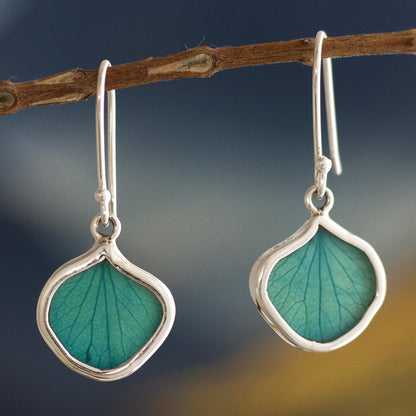 Turquoise Leaf Drops Andean Handmade Sterling Silver Turquoise Leaf Earrings