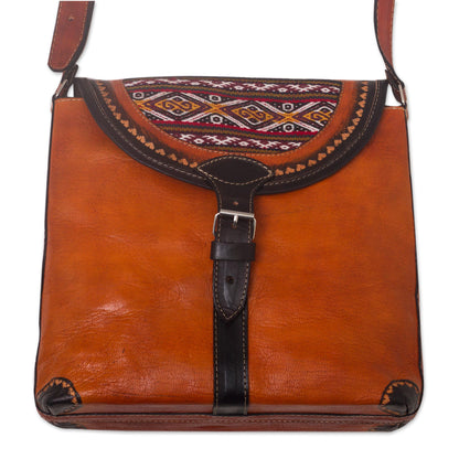 Solari Hand Crafted Orange Leather Shoulder Bag with Wool Accent