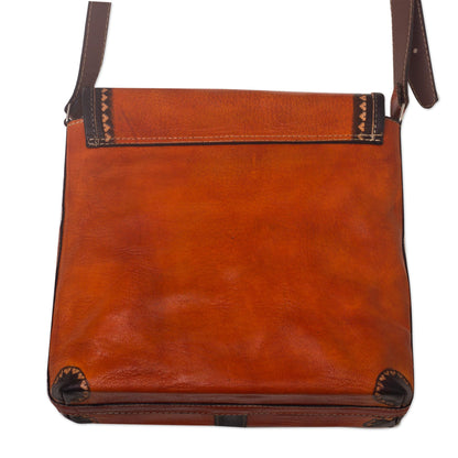 Solari Hand Crafted Orange Leather Shoulder Bag with Wool Accent