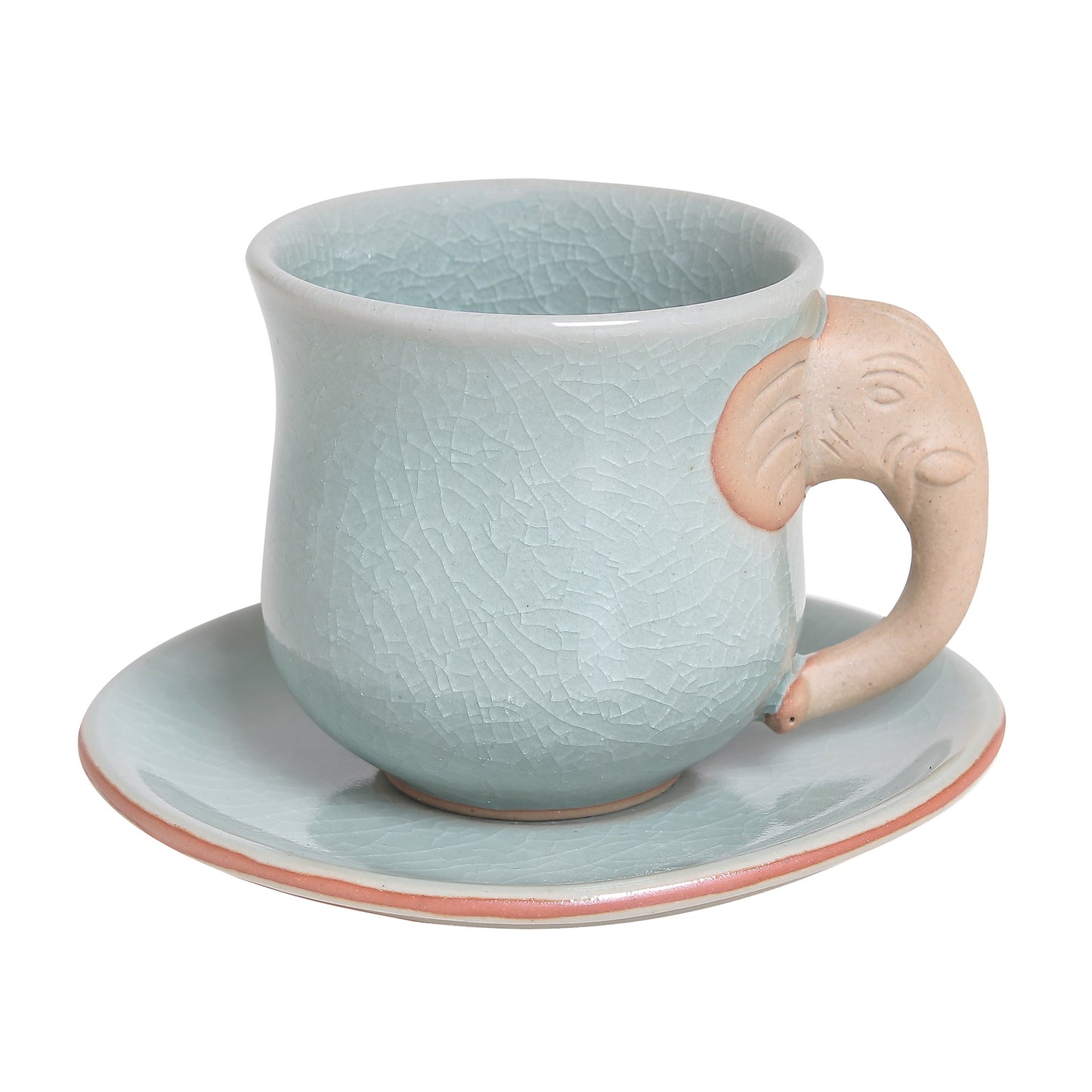 Elephant Gaze Aqua Celadon Cup and Saucer with Elephant Motif