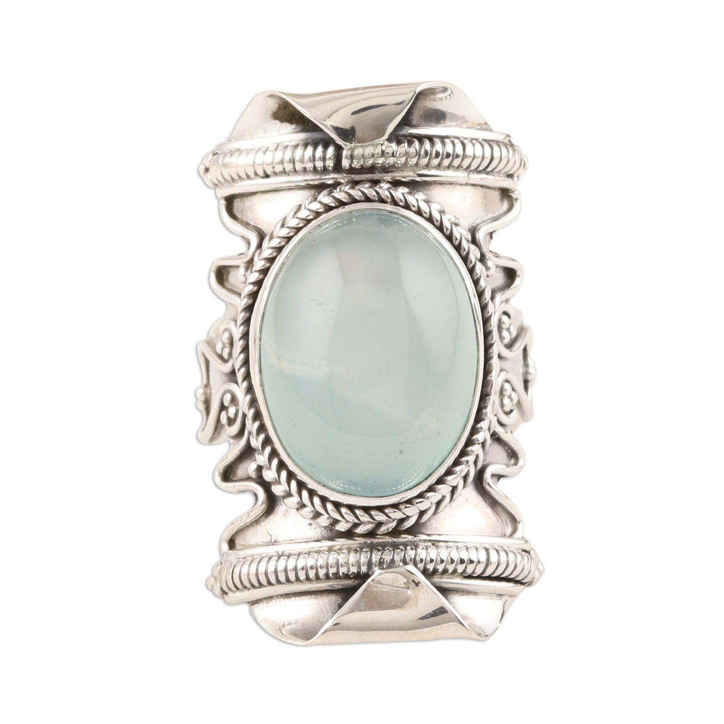 Rajasthan Realm Aqua Chalcedony and Sterling Silver Cocktail Ring