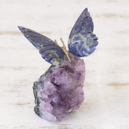 Blue Morpho Butterfly Petite Sodalite and Amethyst Morpho Butterfly Sculpture