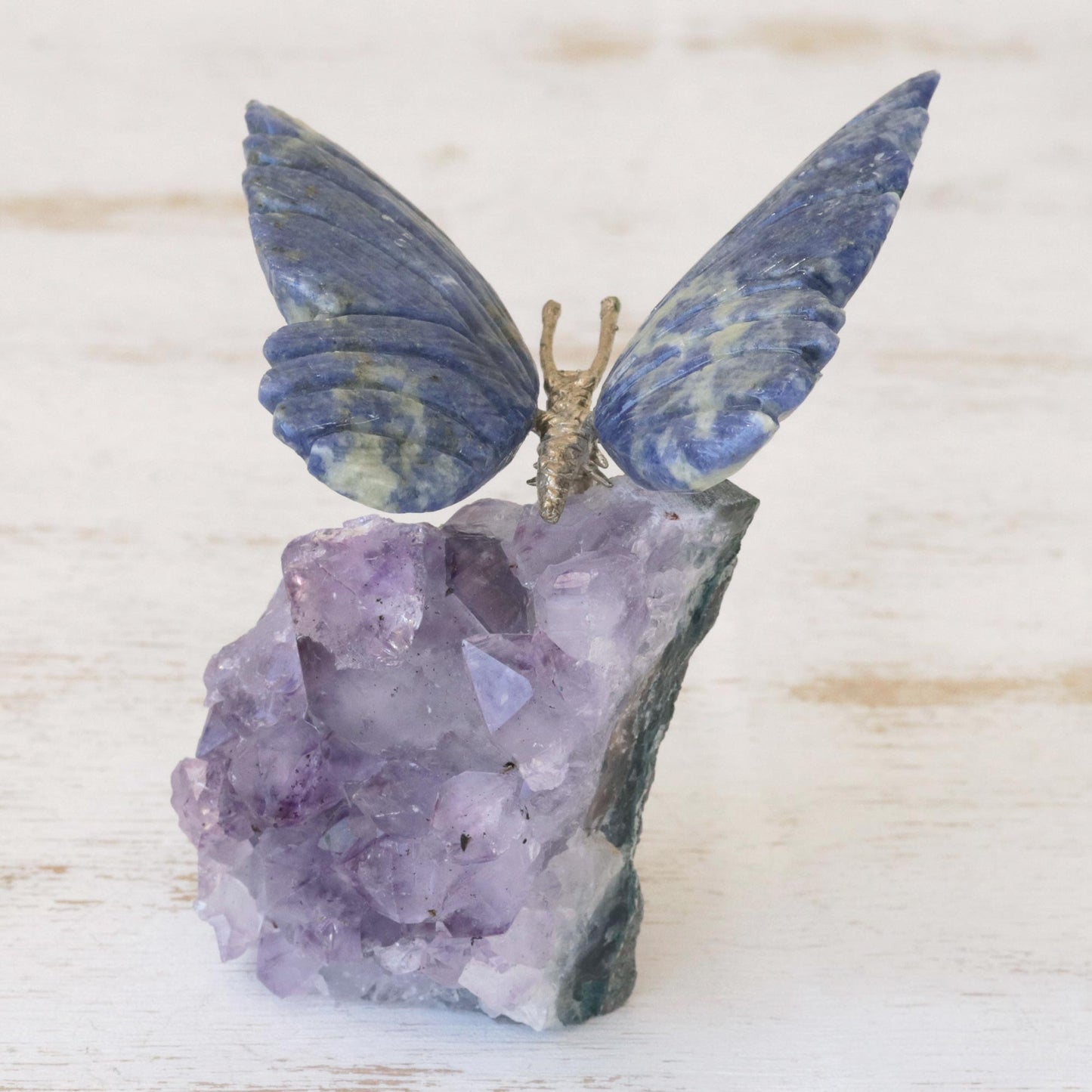 Blue Morpho Butterfly Petite Sodalite and Amethyst Morpho Butterfly Sculpture