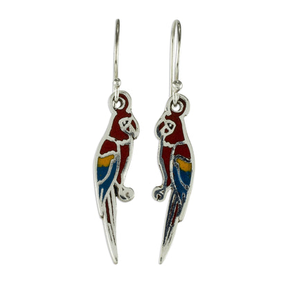 Scarlet Macaws Enameled Sterling Silver Costa Rican Macaw Earrings