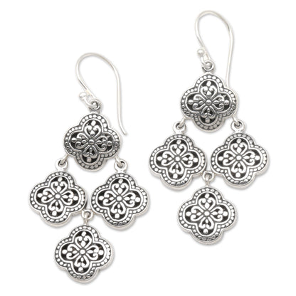 Four-Petaled Flowers Sterling Silver Chandelier Earrings from Bali