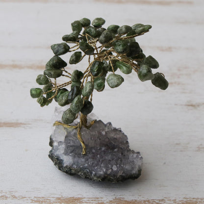 Nature at Peace Diopside and Amethyst Brazilian Mini Gemstone Tree Sculpture