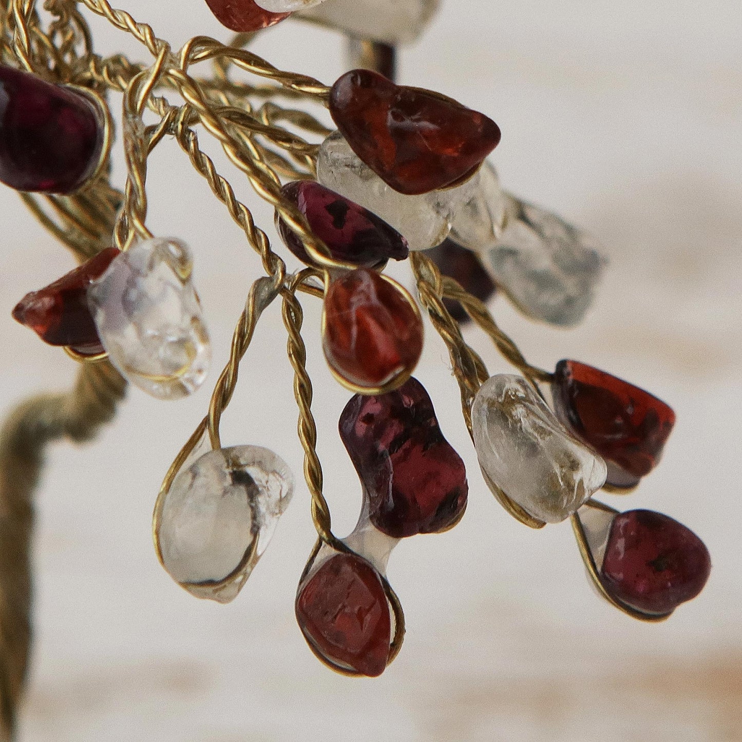 Fire and Ice Quartz and Garnet Brazilian Mini Gemstone Tree Sculpture