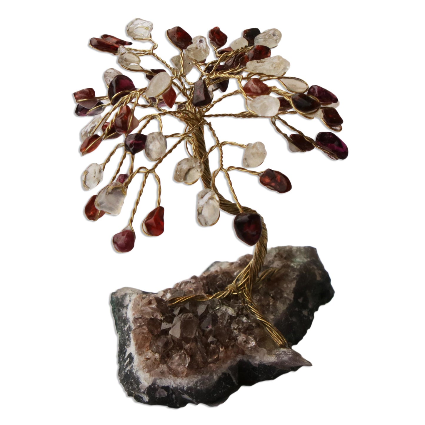 Fire and Ice Quartz and Garnet Brazilian Mini Gemstone Tree Sculpture