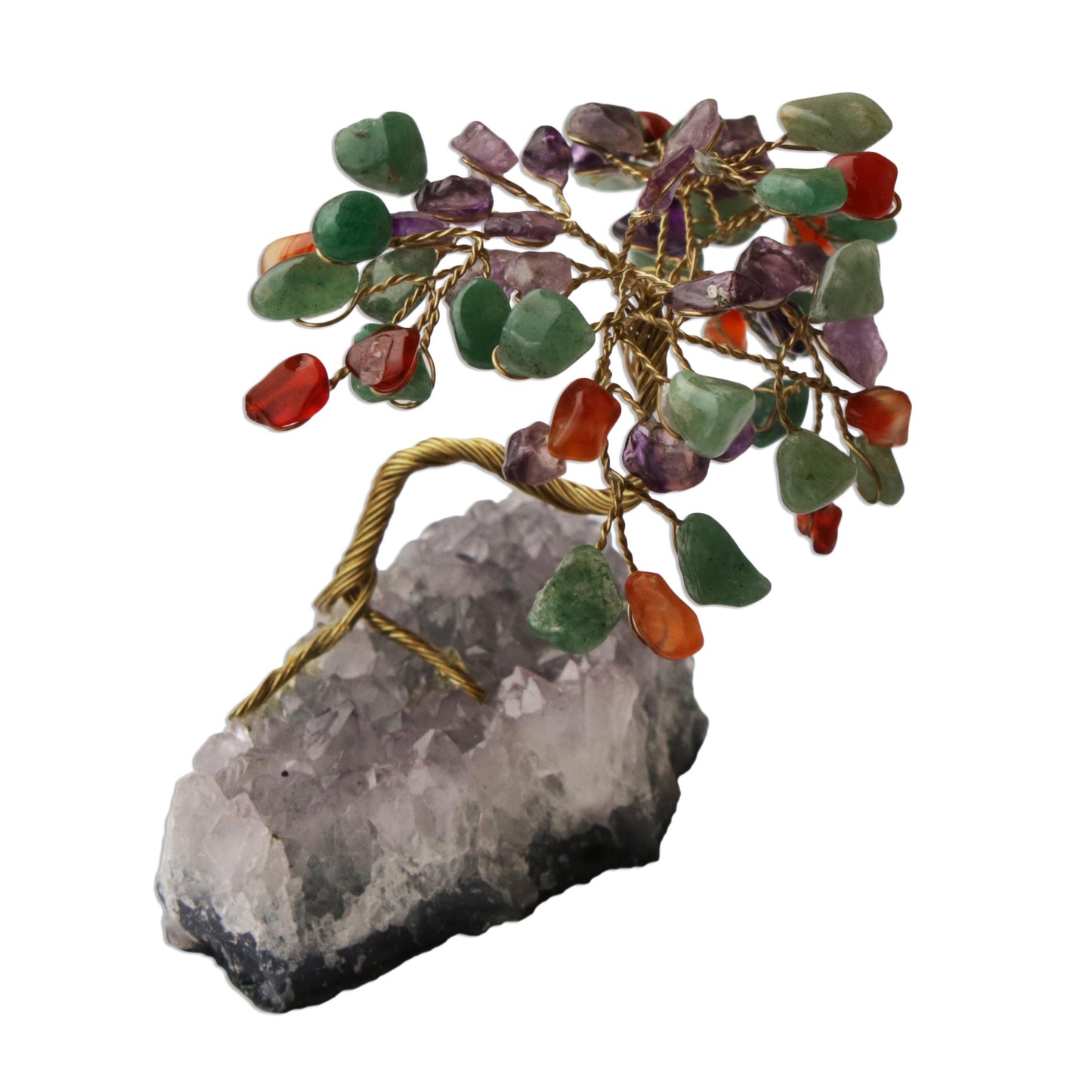 Spring Colors Amethyst and Quartz Brazilian Mini Gemstone Tree Sculpture