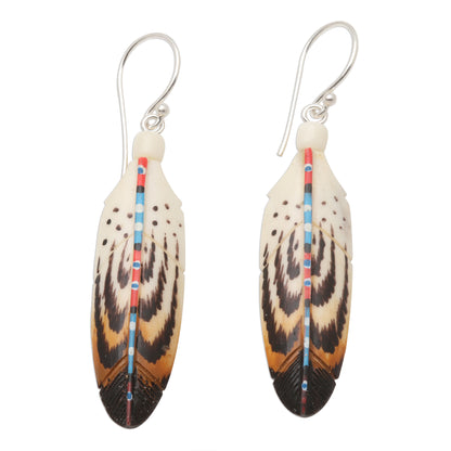 Falcon Feather Handcrafted Carved Bone Falcon Feather Theme Earrings