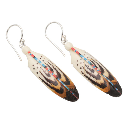 Falcon Feather Handcrafted Carved Bone Falcon Feather Theme Earrings